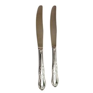 2 Oneida Community Stainless Modern Hollow Knife Shiny Roses Floral